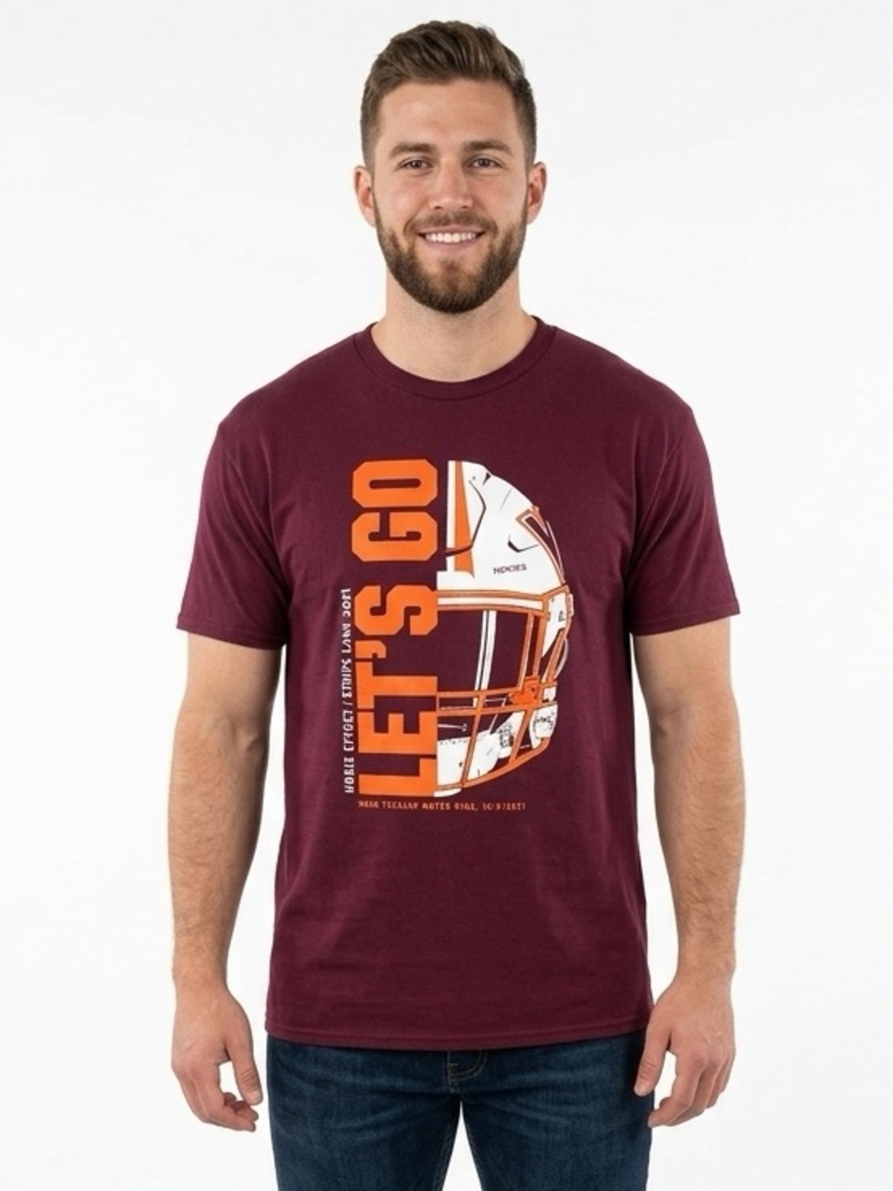 BLUE 84 Virginia Tech Hokies "Let's Go" Hokie Effect Stripe Lane T-Shirt L Large